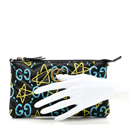 Gucci Calfskin Matelasse Printed Mini GucciGhost GG Marmont Chain Bag Black New Acquamarine 2 of 7
