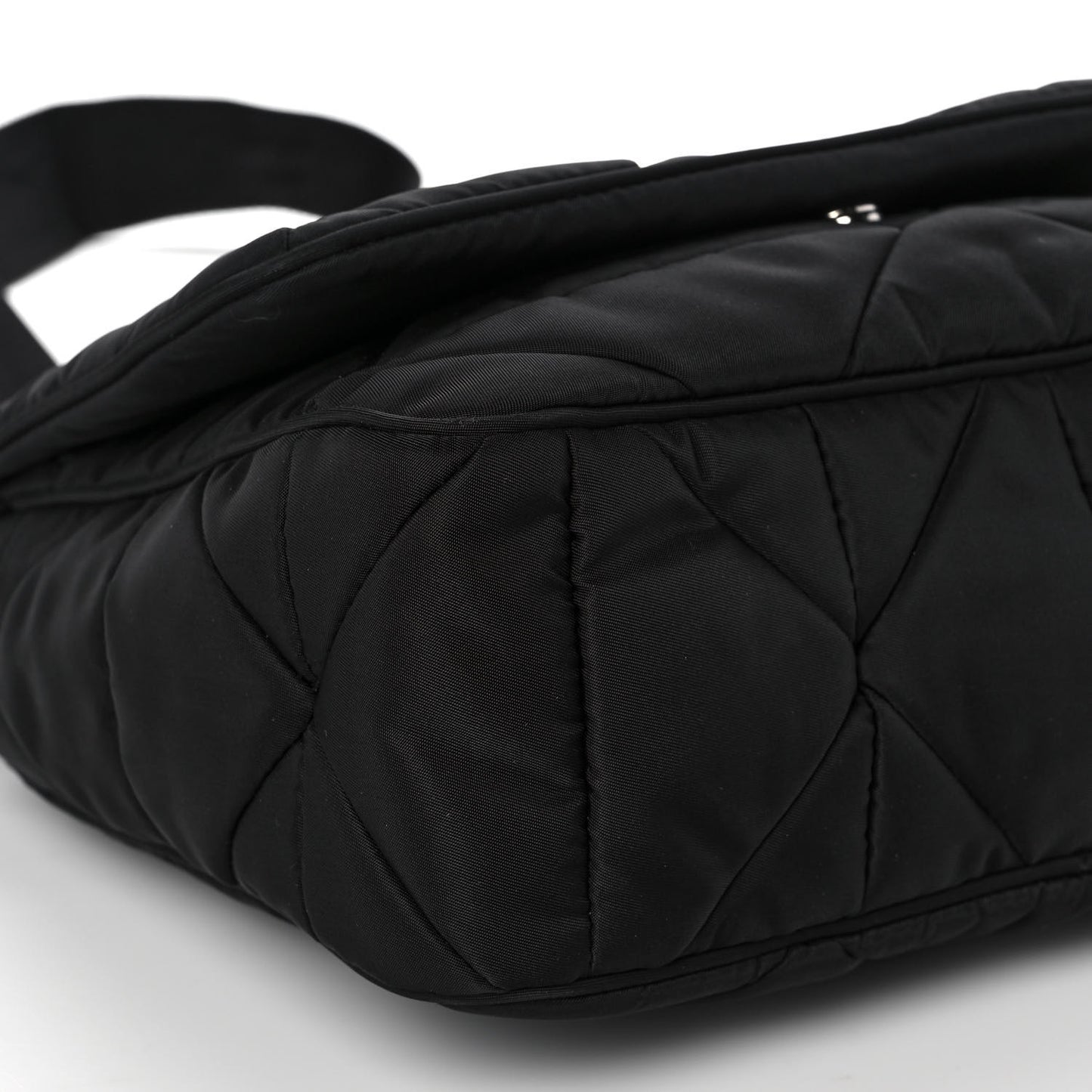 Re-Nylon Quilted Padded Flap Shoulder Bag Black