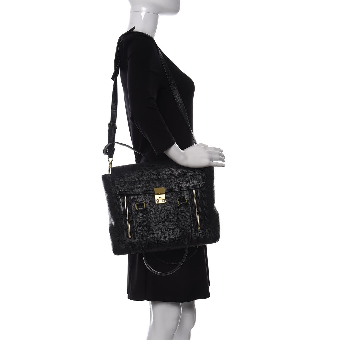 Textured Calfskin Medium Pashli Satchel Black