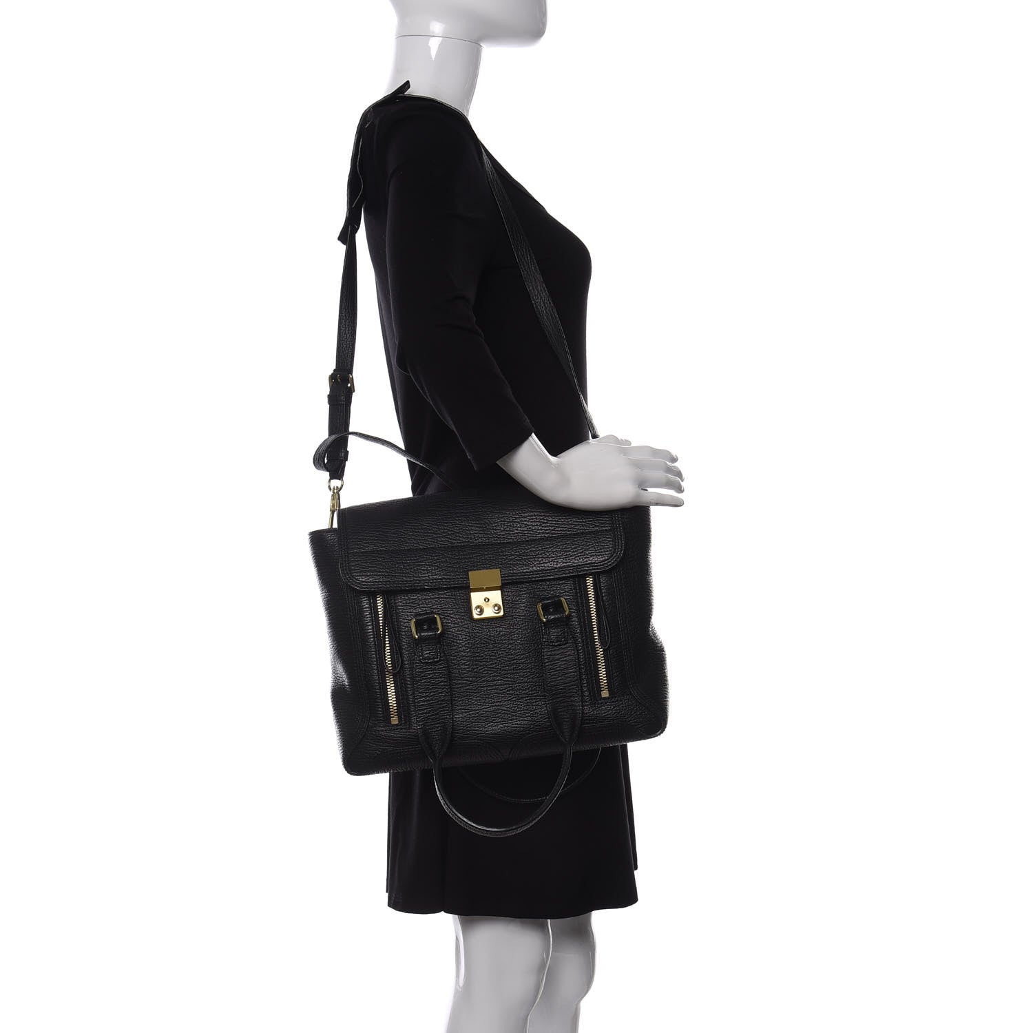 3.1 Phillip Lim Textured Calfskin Medium Pashli Satchel Black 2 of 13