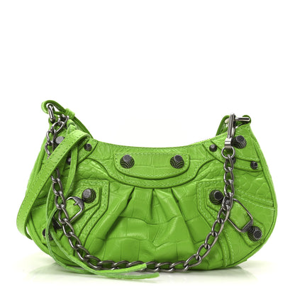 Balenciaga Extra Supple Calfskin Crocodile Embossed Le Cagole Mini Purse With Chain Acid Green 1 of 9