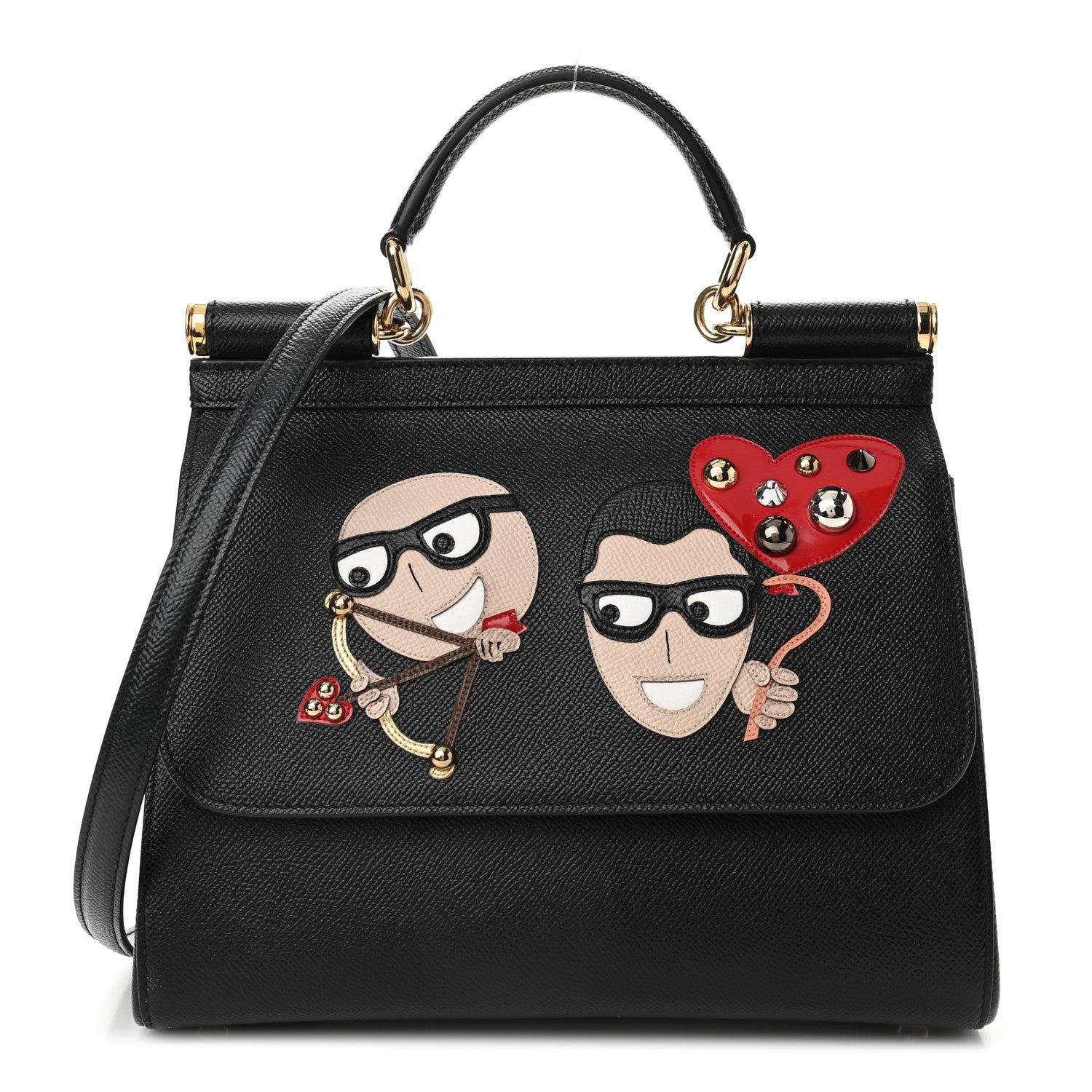 Dolce & Gabbana Dauphine Studded Medium DG Family Patch Miss Sicily Satchel Black 1 of 10
