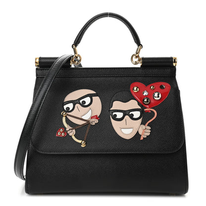 Dolce & Gabbana Dauphine Studded Medium DG Family Patch Miss Sicily Satchel Black 1 of 10