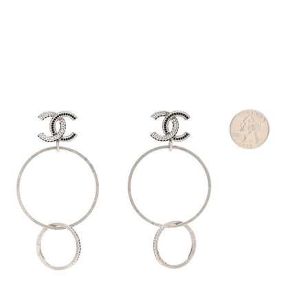Chanel Crystal CC Hoop Earrings Silver Black 2 of 5
