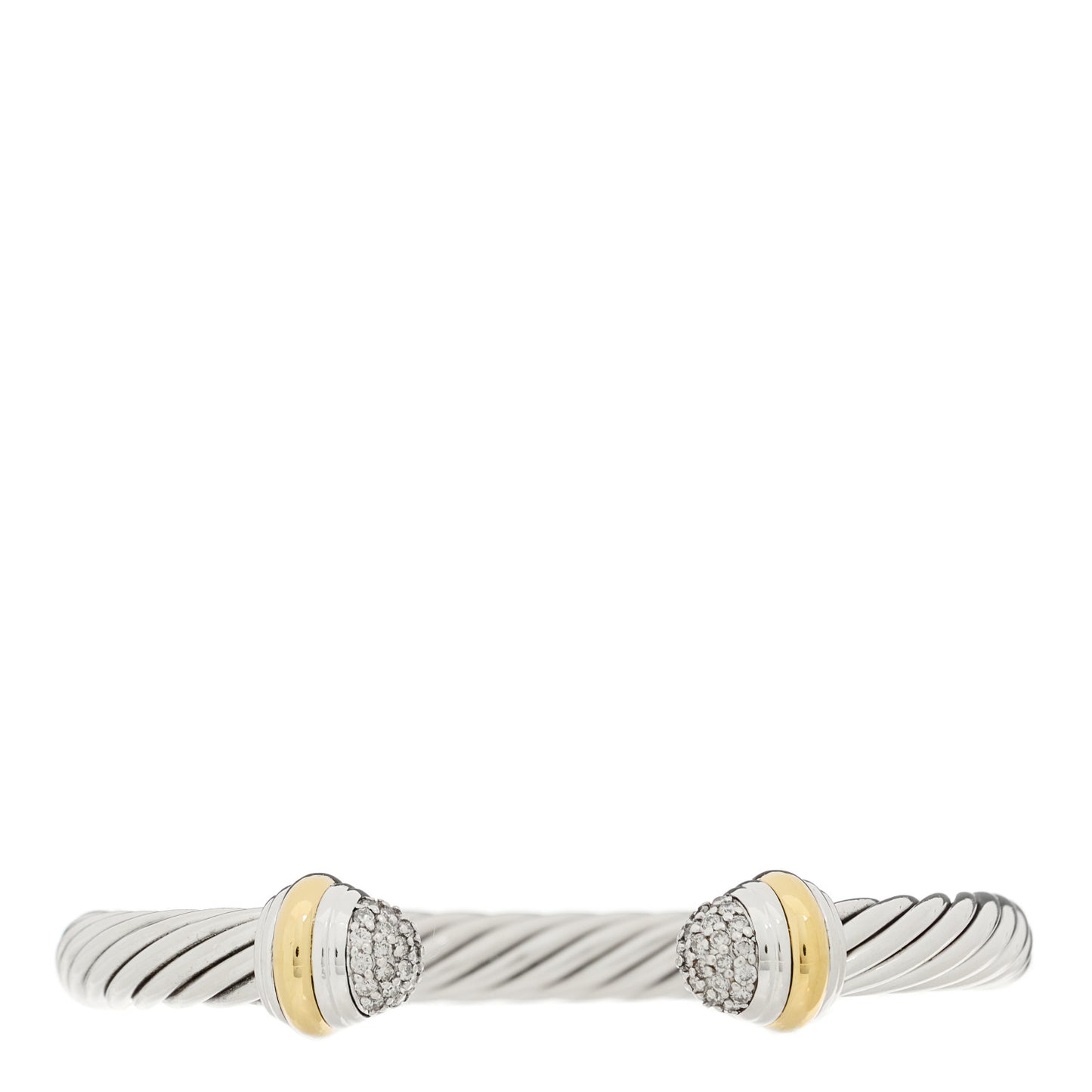 Sterling Silver 18K Yellow Gold Diamond Pave 7mm Cable Classics Bracelet
