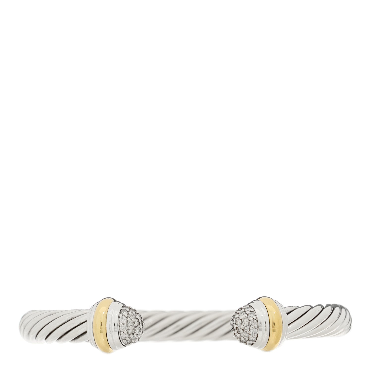 David Yurman Sterling Silver 18K Yellow Gold Diamond Pave 7mm Cable Classics Bracelet 1 of 3