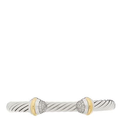 David Yurman Sterling Silver 18K Yellow Gold Diamond Pave 7mm Cable Classics Bracelet 1 of 3