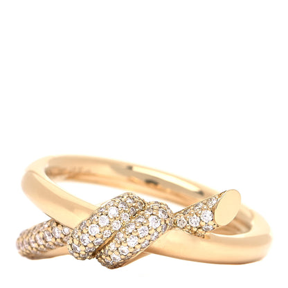 Tiffany 18K Yellow Gold Diamond Knot Double Row Ring 51 5.75 1 of 5