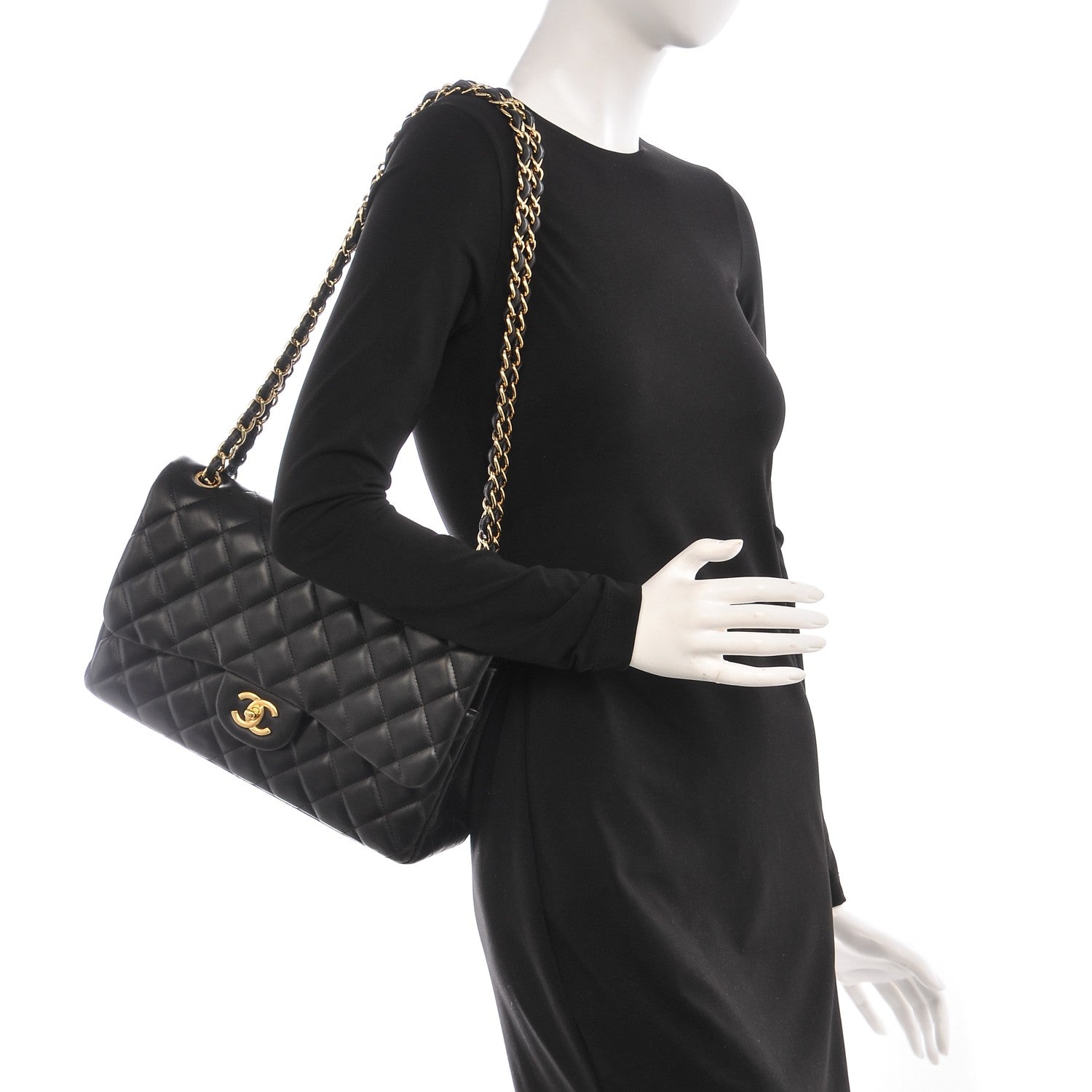 Chanel Lambskin Quilted Jumbo Double Flap Black 2 of 9
