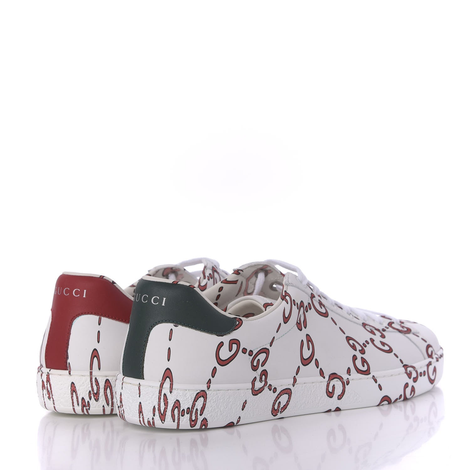 Gucci Calfskin GucciGhost Print Mens Ace Sneakers 8 White Hibiscus Red 4 of 11