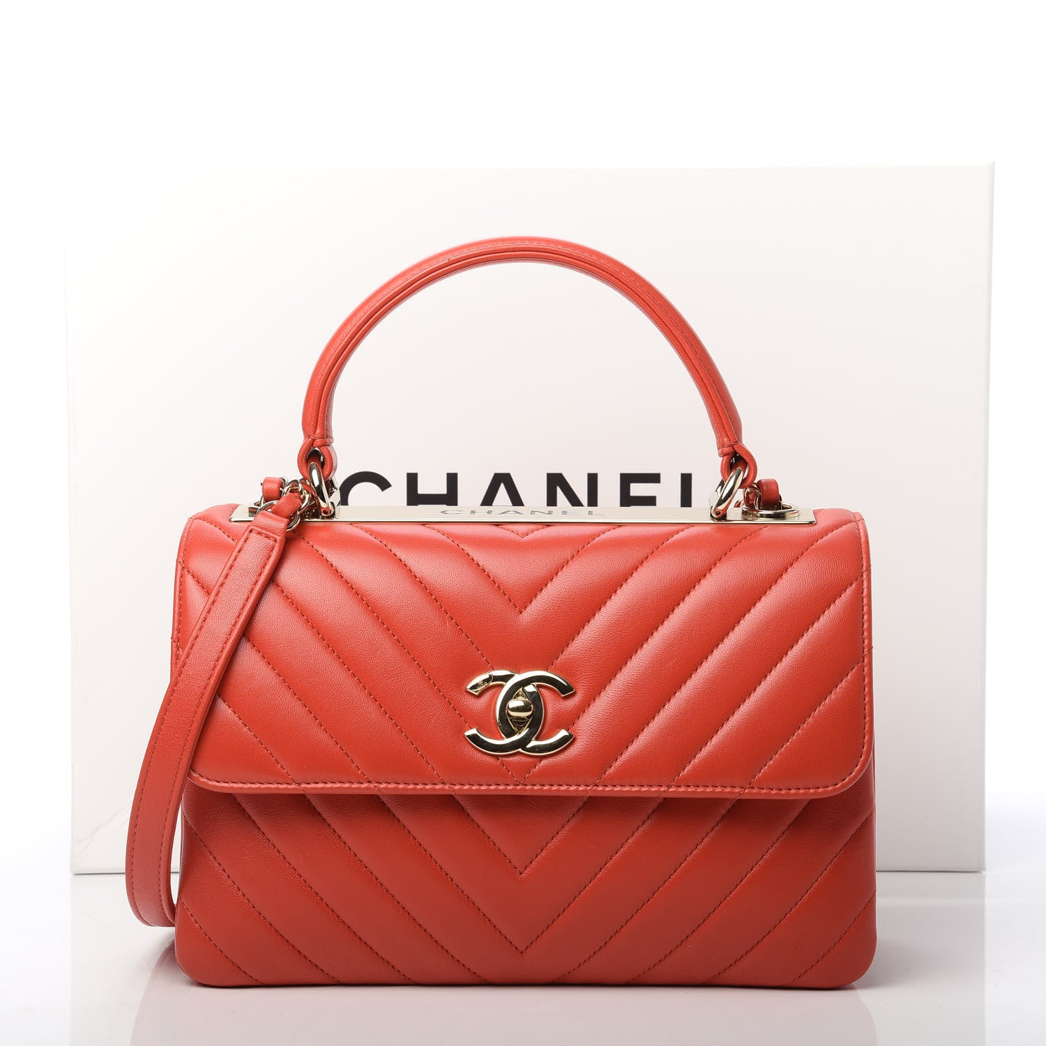 Chanel Lambskin Chevron Quilted Small Trendy CC Dual Handle Flap Bag Red 12 of 12