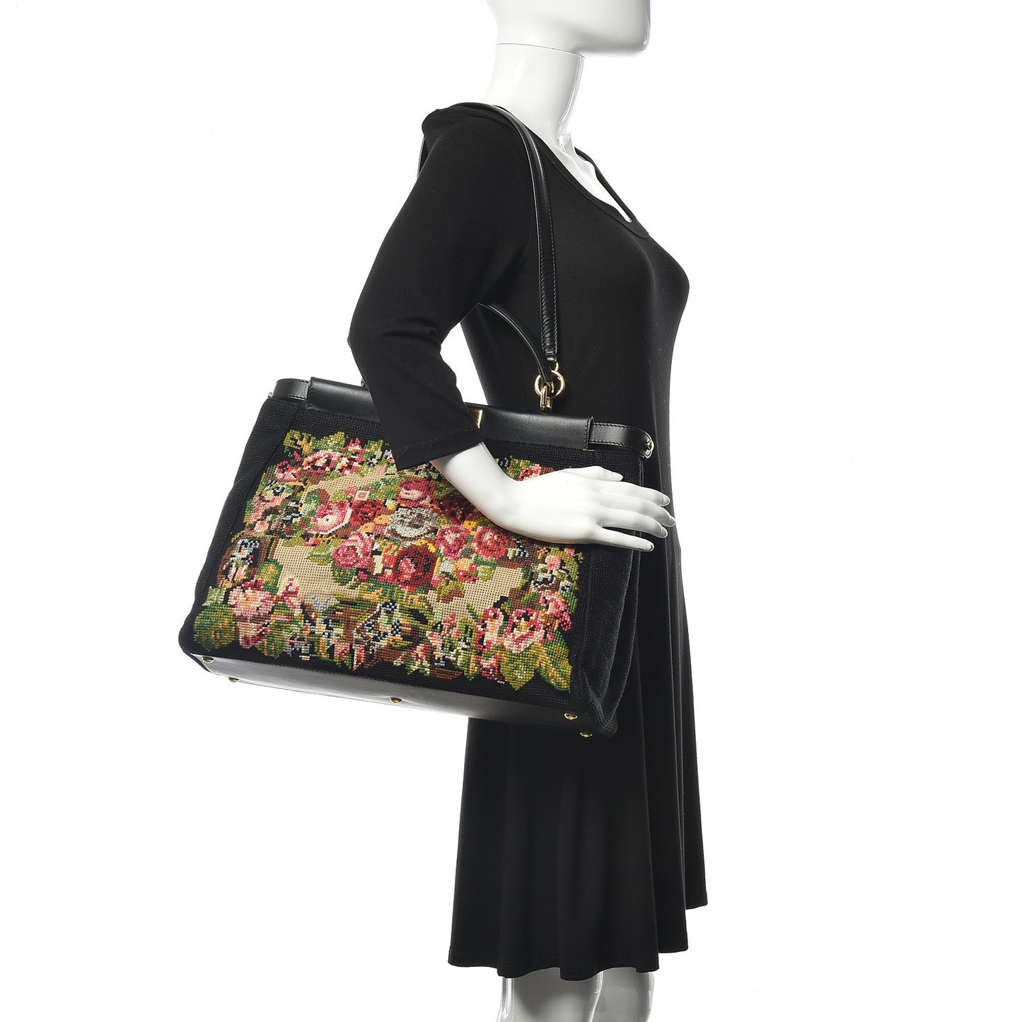 Canvas Embroidered Large Peekaboo Iconic Satchel Black Multicolor