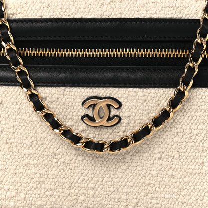 Chanel Boucle Calfskin Top Handle Slim Vanity Case With Chain Ecru Black 8 of 13