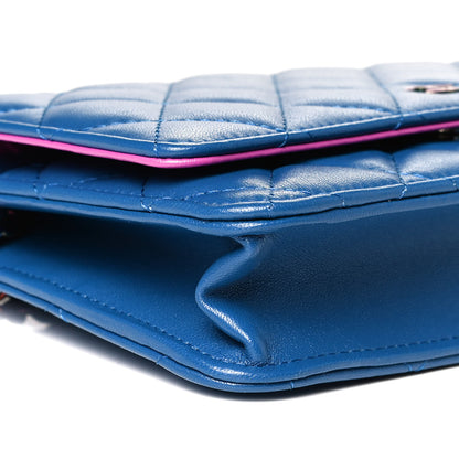 Chanel Lambskin Quilted Wallet On Chain WOC Dark Blue Pink 9 of 12
