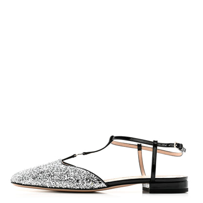 Gucci Vernice Glitter Double G Ballet Flat 40 Black Silver 1 of 10