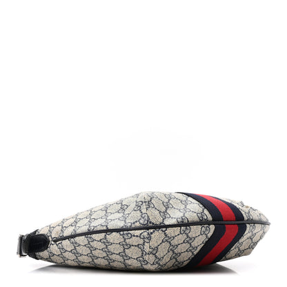 Gucci GG Supreme Monogram Textured Dollar Calfskin Web Small Ophidia Half Moon Hobo Beige Blue 4 of 10