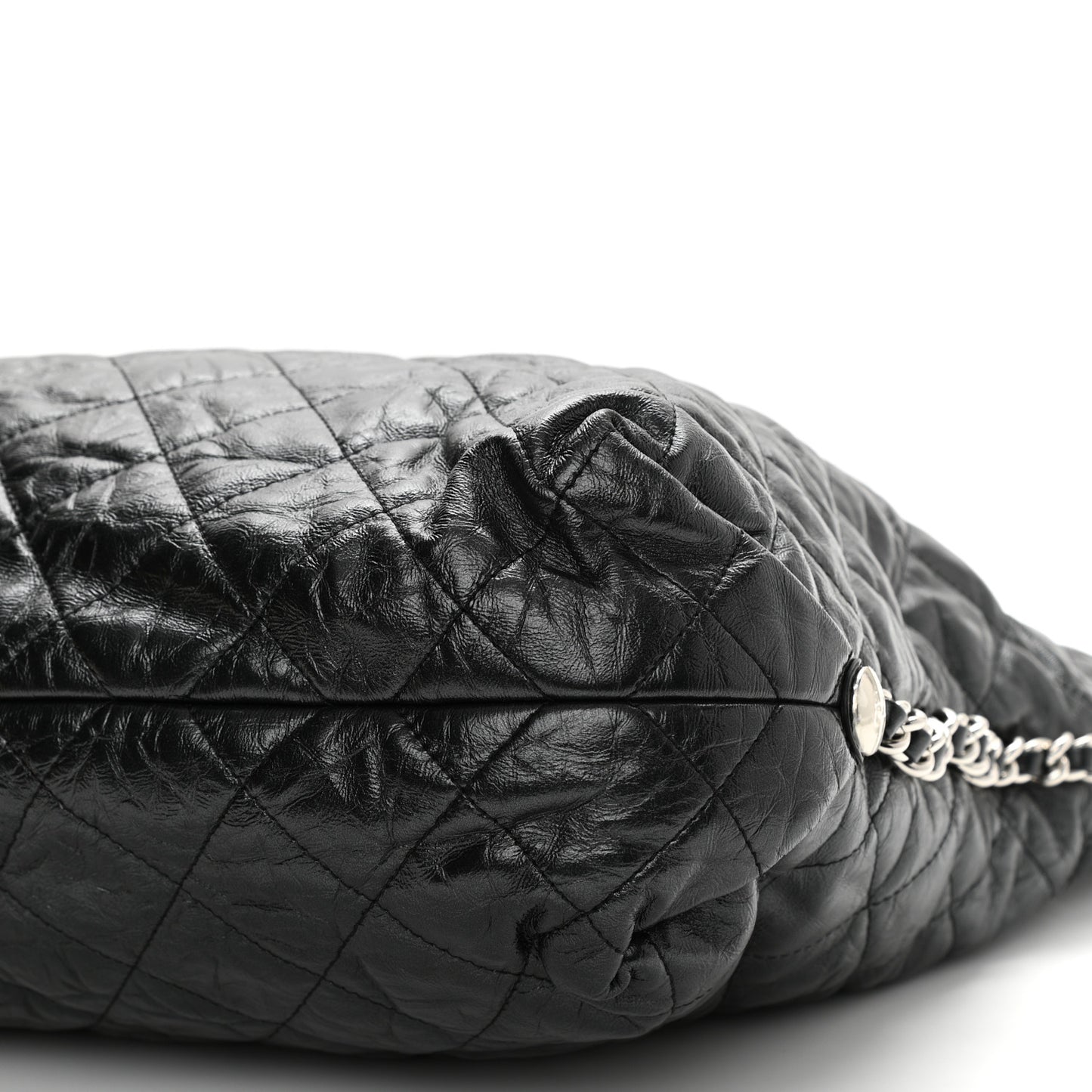 Metallic Crackled Calfskin Quilted Large Big Bang Hobo Black