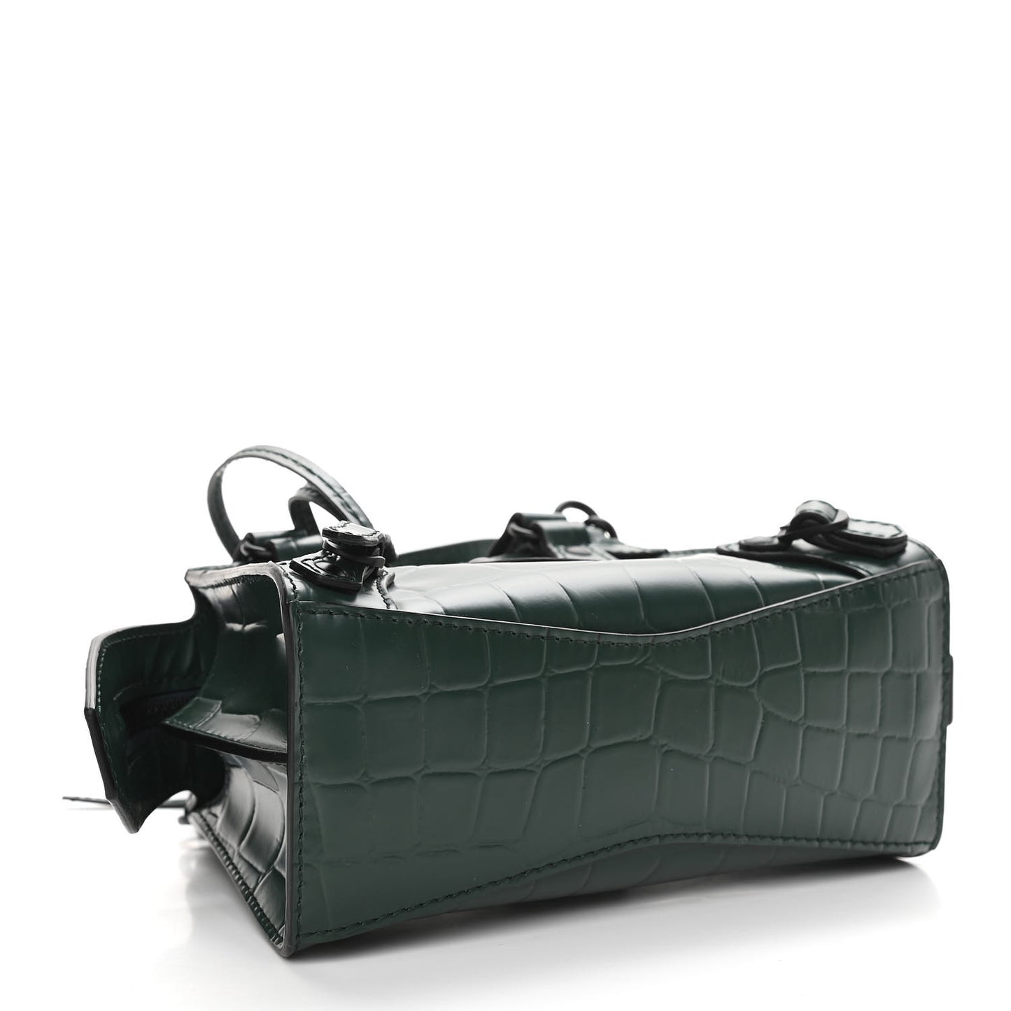 Semi Shiny Calfskin Crocodile Embossed Neo Classic Black Hardware Nano City Crossbody Forest Green