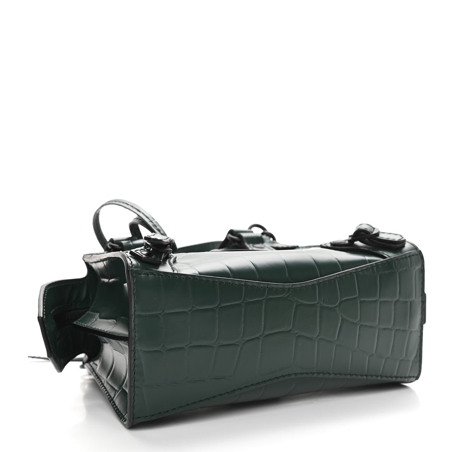 Balenciaga Semi Shiny Calfskin Crocodile Embossed Neo Classic Black Hardware Nano City Crossbody Forest Green 4 of 10