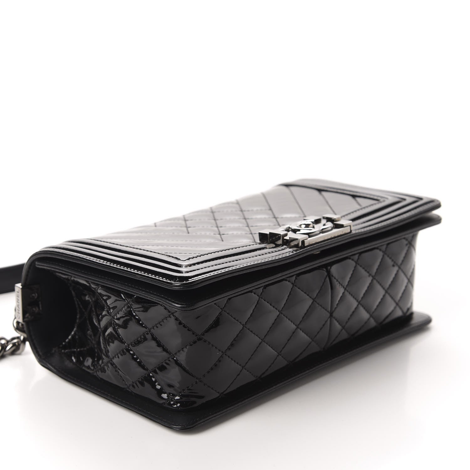 Chanel Patent Chevron Quilted Medium Boy Flap Black 4 of 11