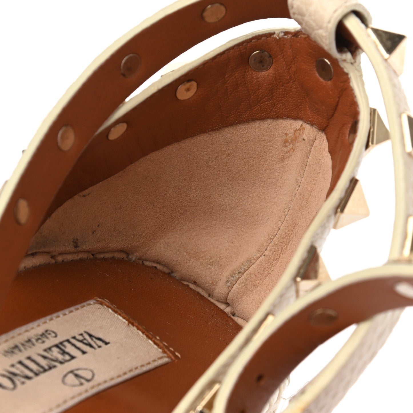 Grained Calfskin Rockstud Ankle Wrap Espadrille 15/85mm Wedges 36 Light Ivory