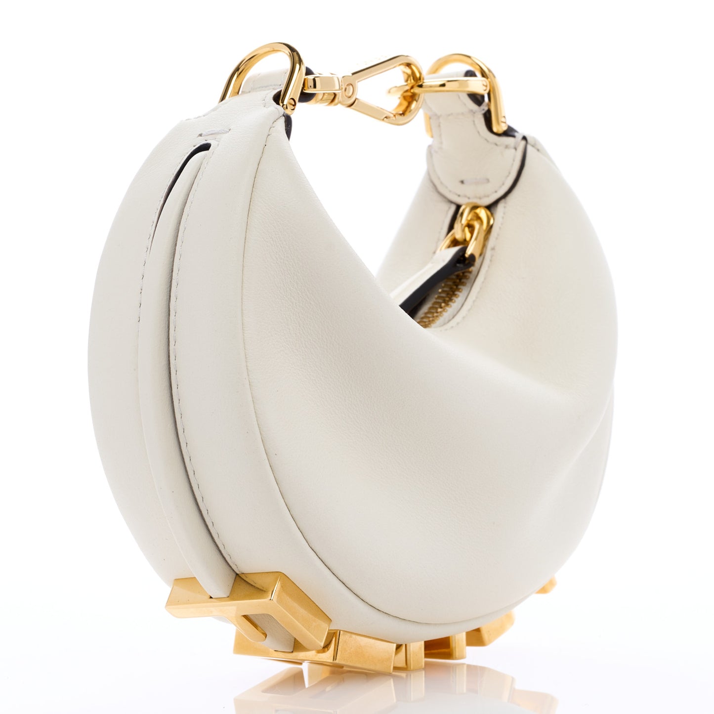 Vitello Grace Matte Mini Fendigraphy Hobo Bag White Ice