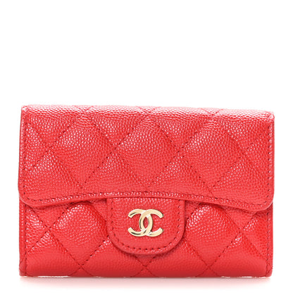 Chanel Caviar Quilted Flap Card Holder Wallet Red 1 of 9