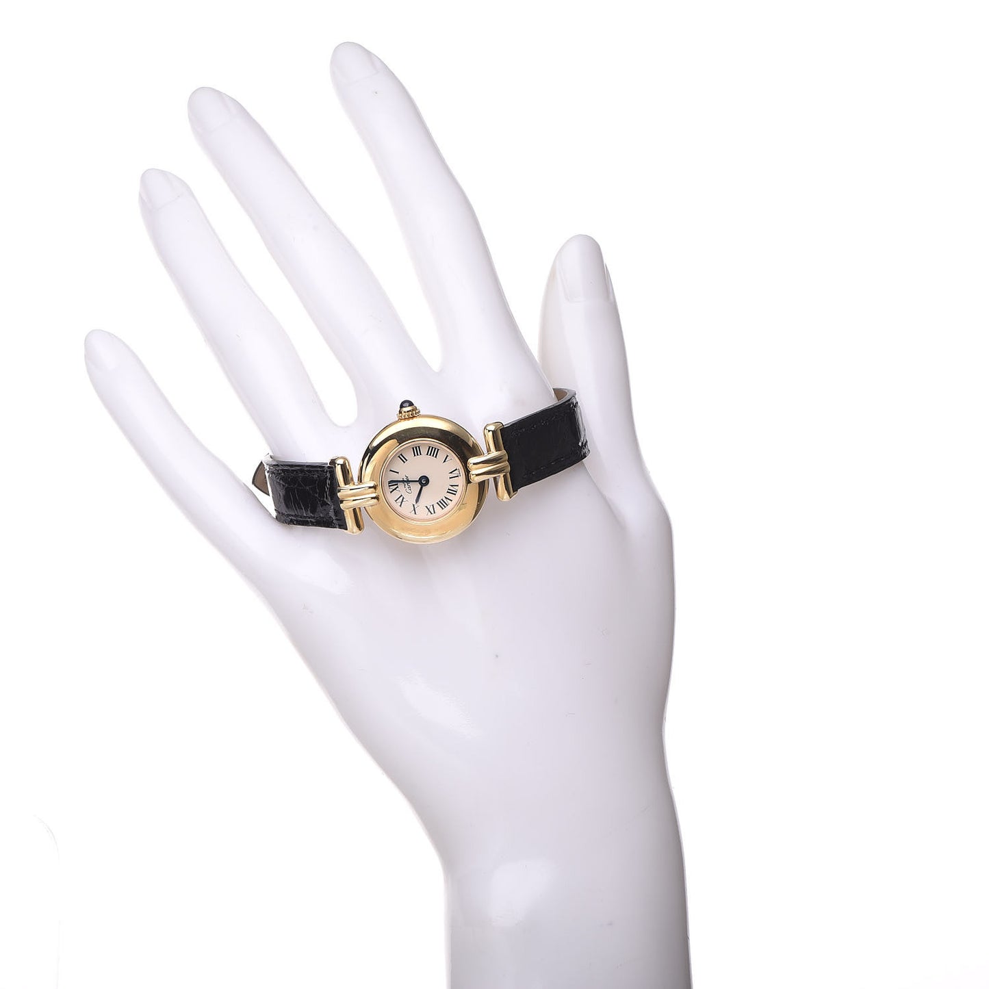 Sterling Silver Vermeil Alligator 23mm Must De Cartier Round Quartz Watch