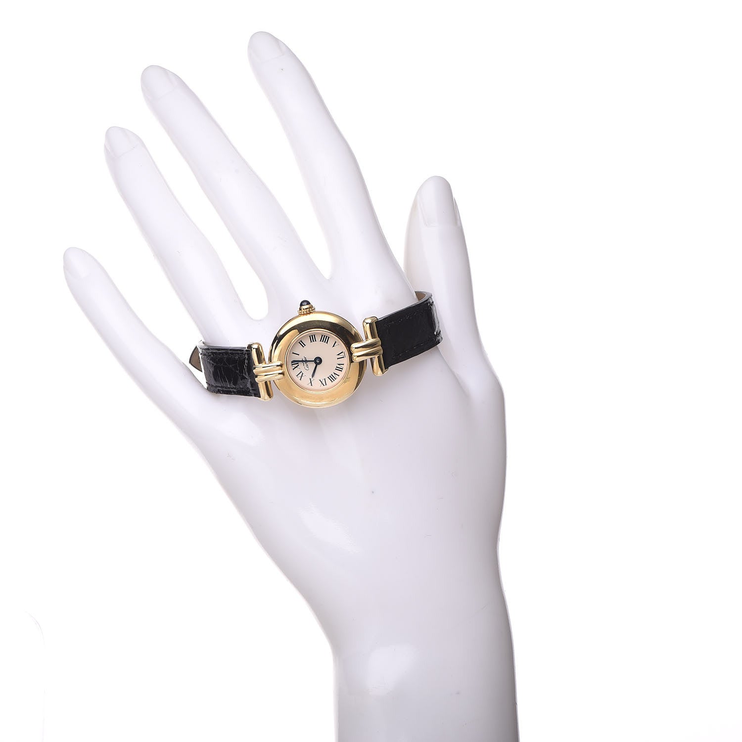 Cartier Sterling Silver Vermeil Alligator 23mm Must De Cartier Round Quartz Watch 2 of 9