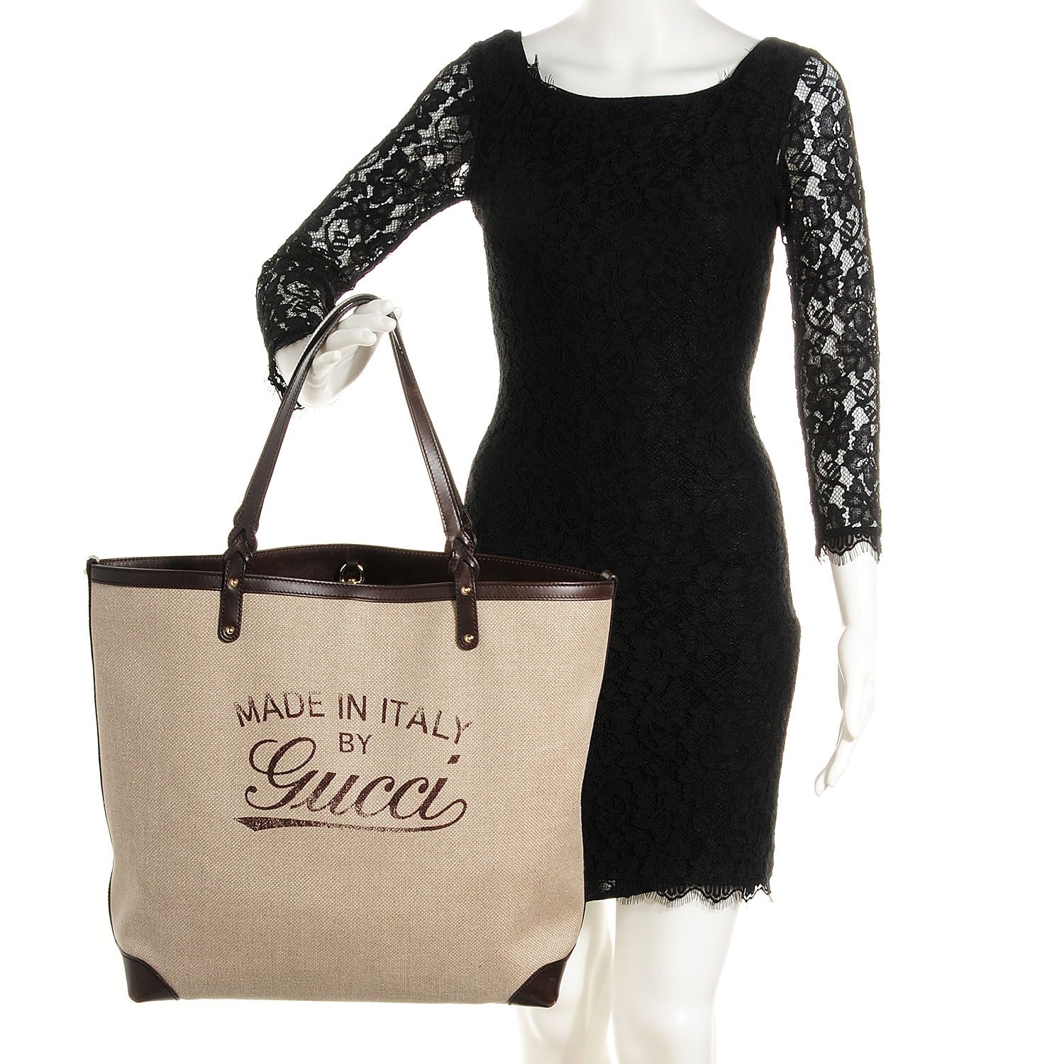 Gucci Linen Large Craft Logo Tote Dark Brown 3 of 10
