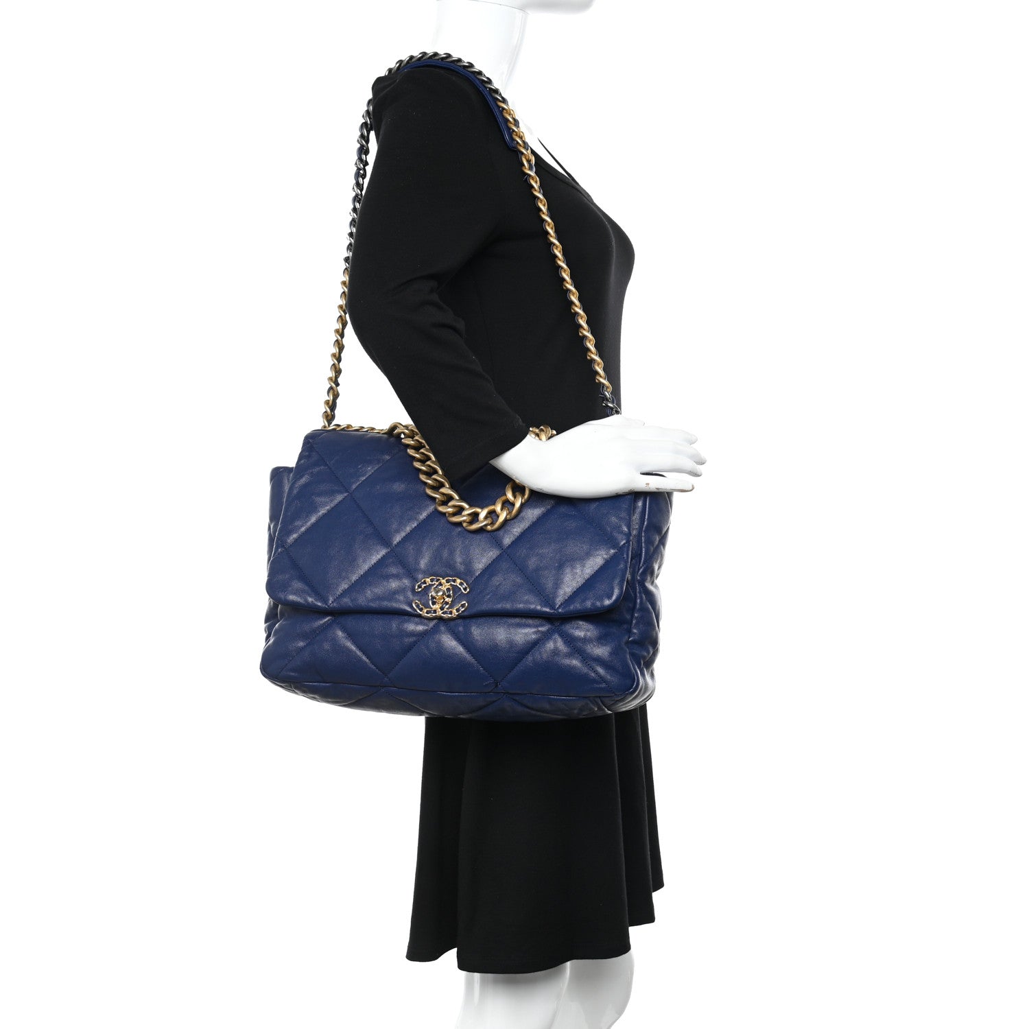 Chanel Goatskin Quilted Maxi Chanel 19 Flap Blue 3 of 13