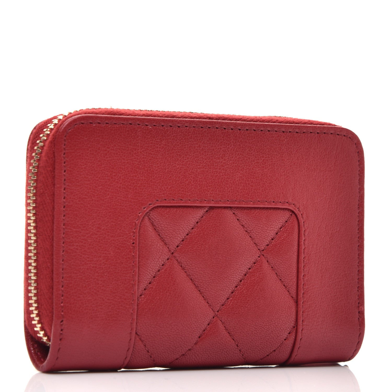 Chanel Sheepskin Quilted Mademoiselle Vintage Zip Coin Purse Red 3 of 8