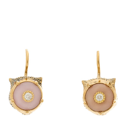 Gucci 18K Yellow Gold Diamond Pink Opal Le Marche des Merveilles Feline Earrings 1 of 6