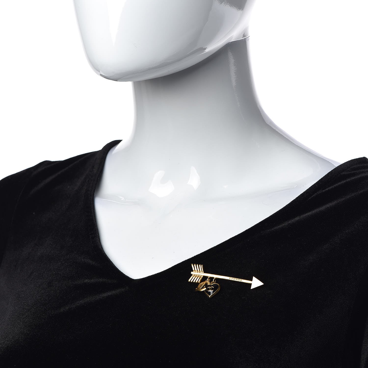 Chanel Enamel Heart CC Arrow Brooch Black Gold 2 of 4