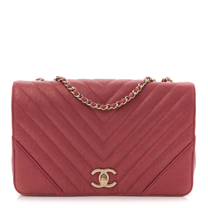 Chanel Metallic Caviar Chevron Quilted Medium Statement Flap Dark Pink 1 of 10