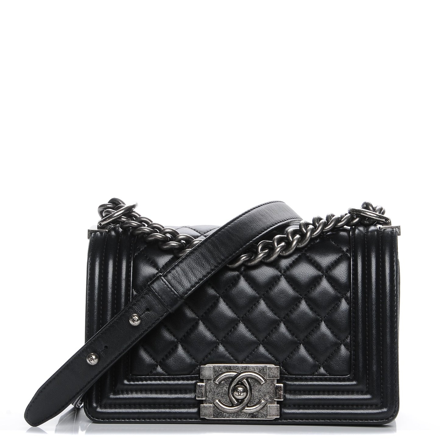 Lambskin Quilted Small Boy Flap Black