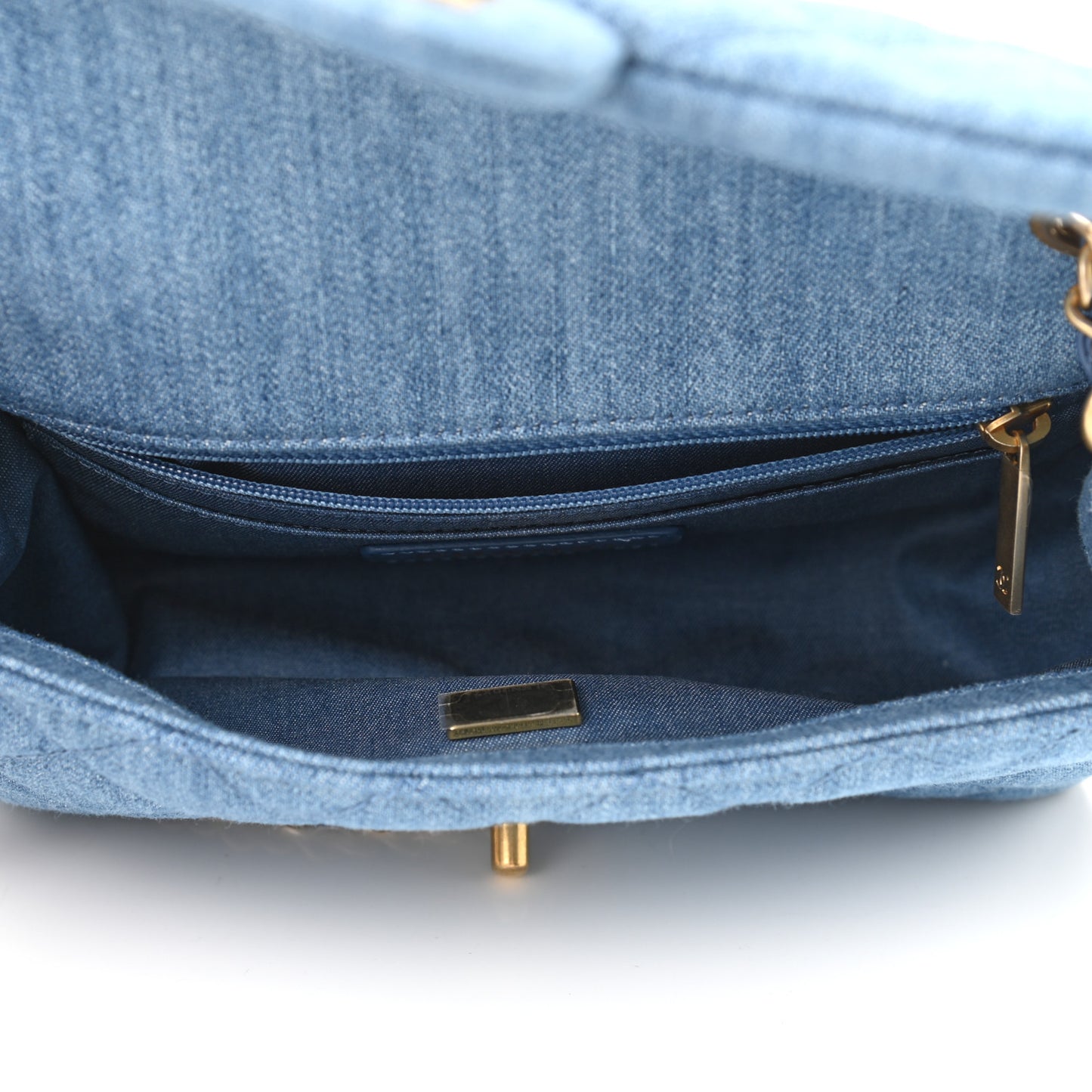 Denim Quilted Mini Pearl Crush Rectangular Flap Blue