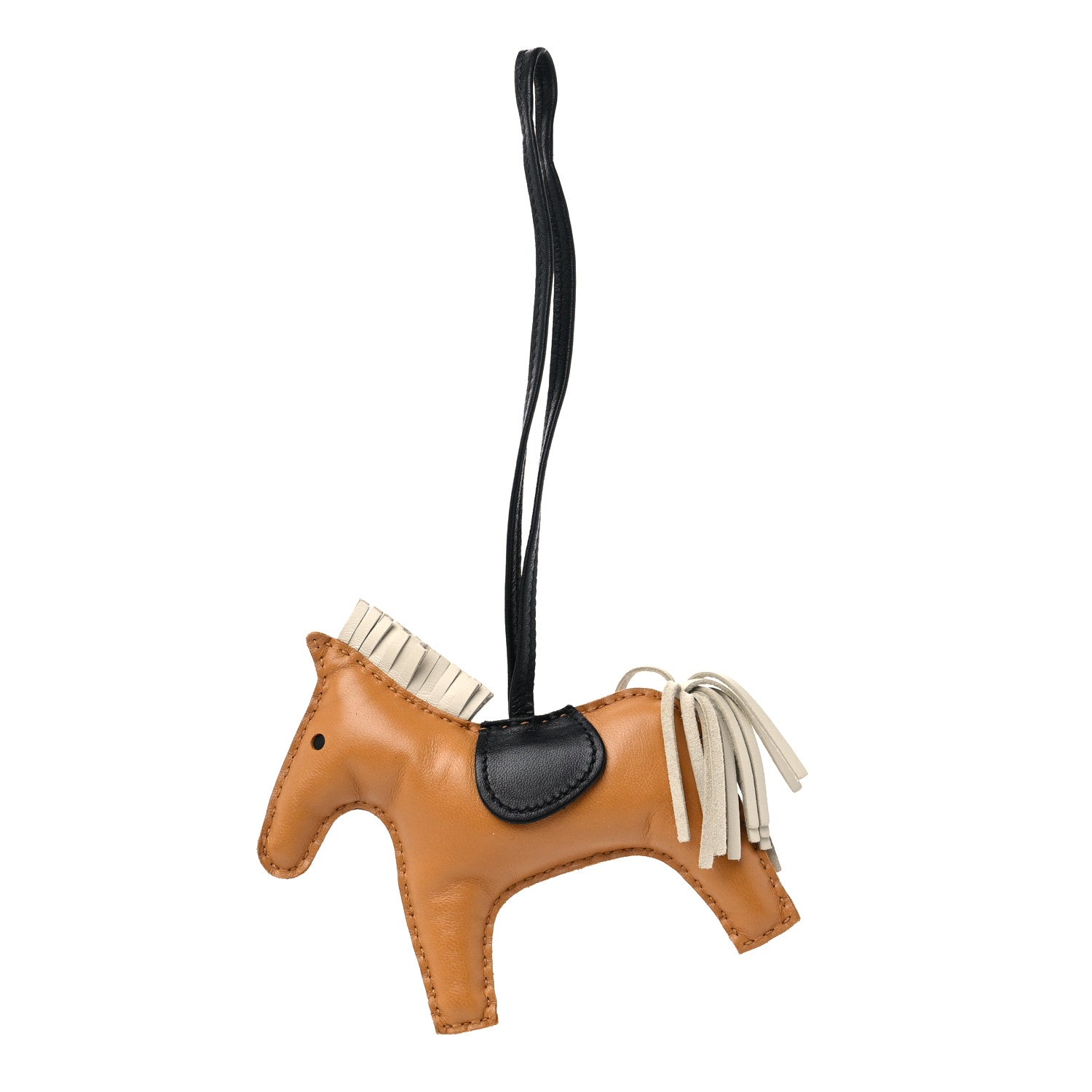Hermes Milo Lambskin Grigri Rodeo Horse Bag Charm MM Sesame Craie Noir 1 of 4