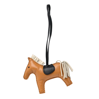 Hermes Milo Lambskin Grigri Rodeo Horse Bag Charm MM Sesame Craie Noir 1 of 4