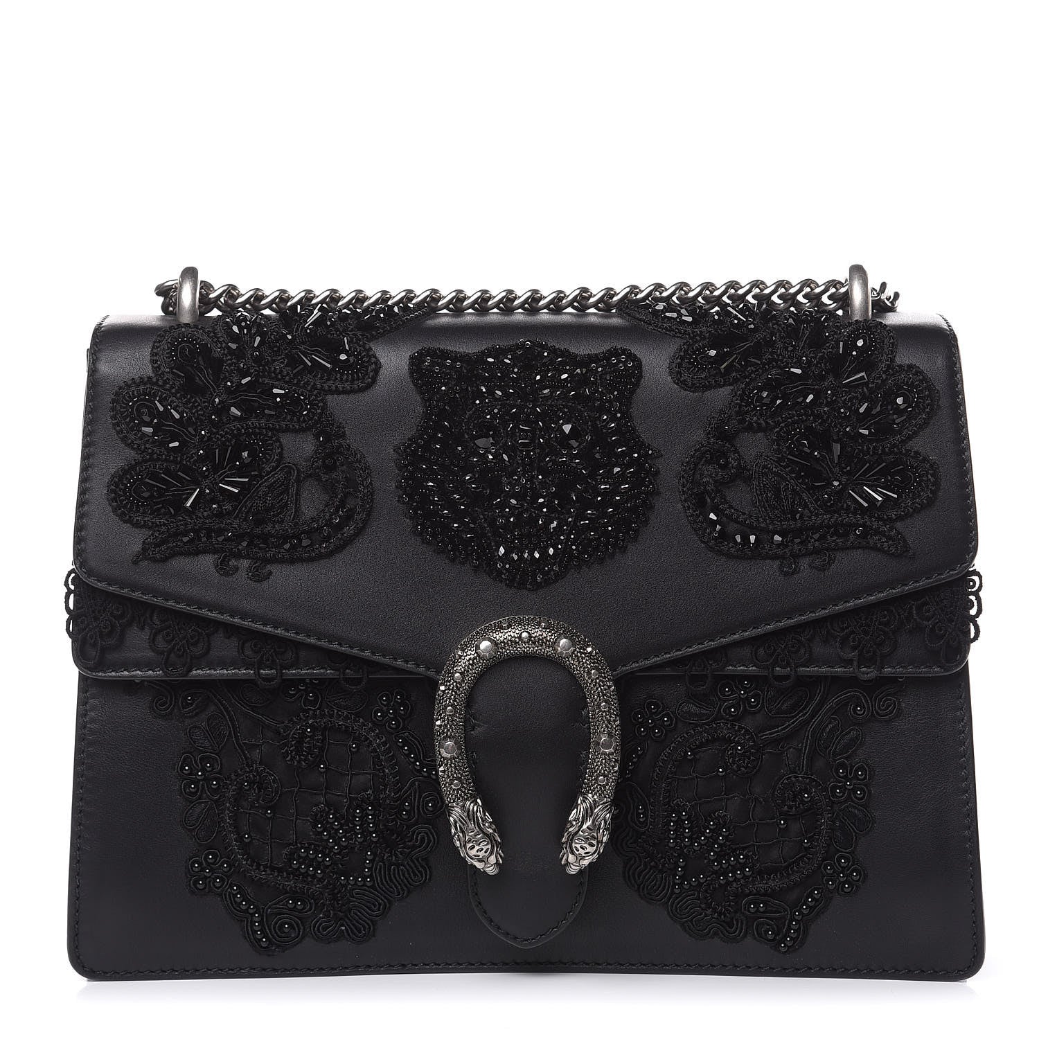 Gucci Calfskin Embroidered Medium Dionysus Shoulder Bag Black 1 of 12