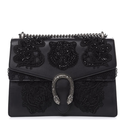 Gucci Calfskin Embroidered Medium Dionysus Shoulder Bag Black 1 of 12