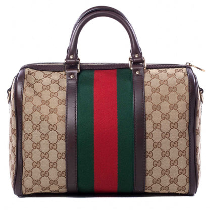 Gucci Monogram Selleria Calfskin Vintage Web Medium Boston Beige Ebony Cocoa 1 of 9