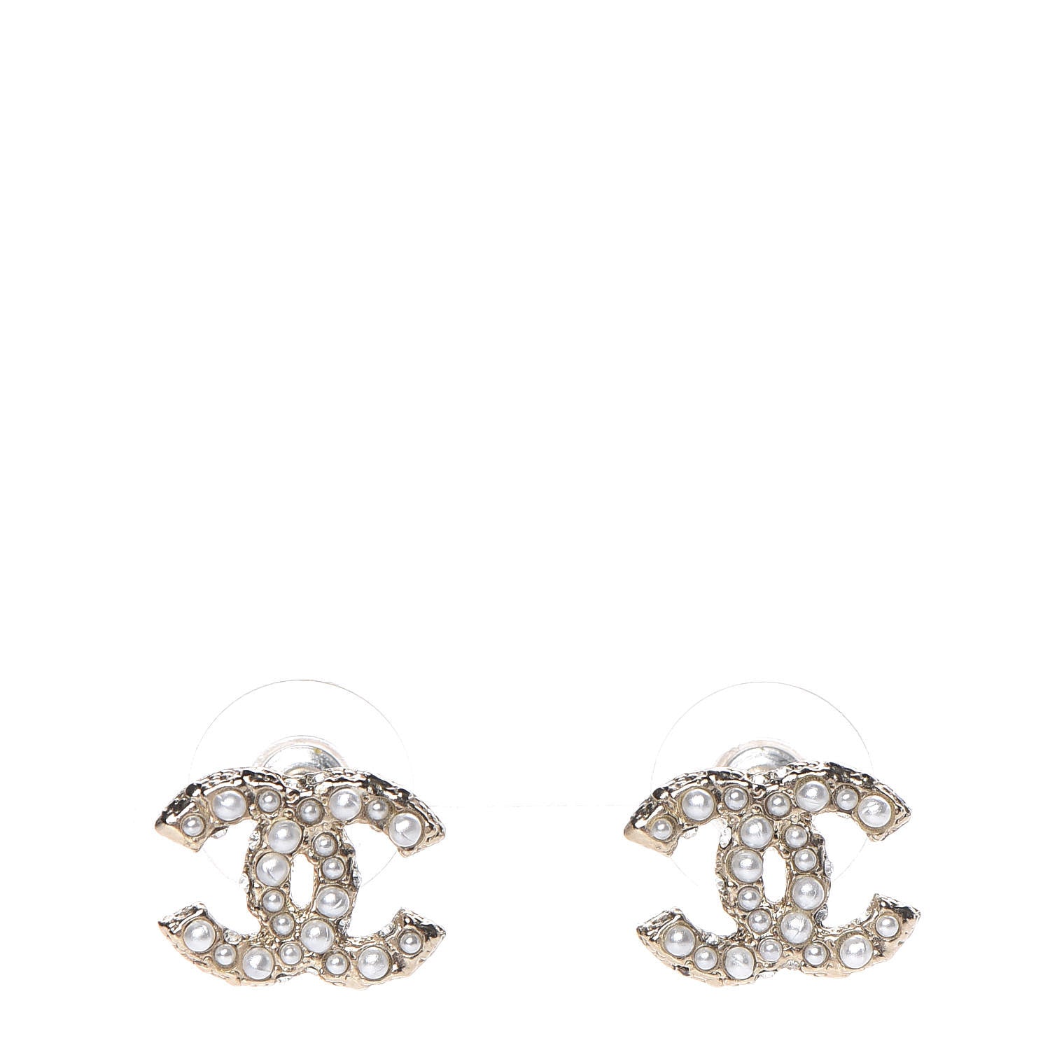 Chanel Pearl Crystal CC Earrings Light Gold 1 of 5
