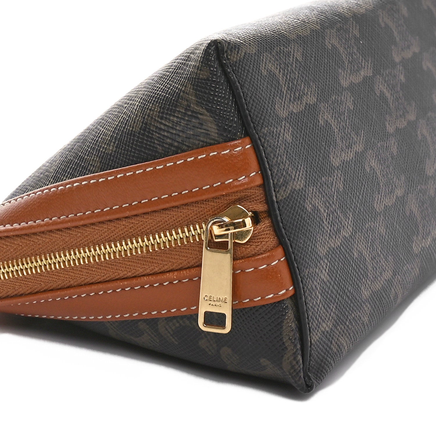 Celine Triomphe Canvas Lambskin Clutch On Chain Tan 10 of 12