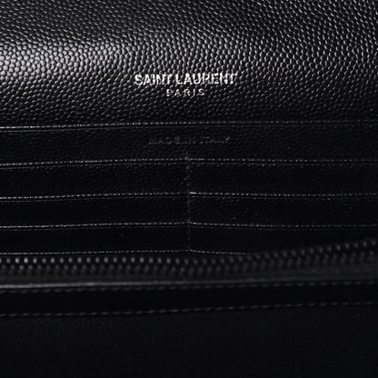 Saint Laurent Grain De Poudre Matelasse Chevron Monogram Chain Wallet Black 6 of 8