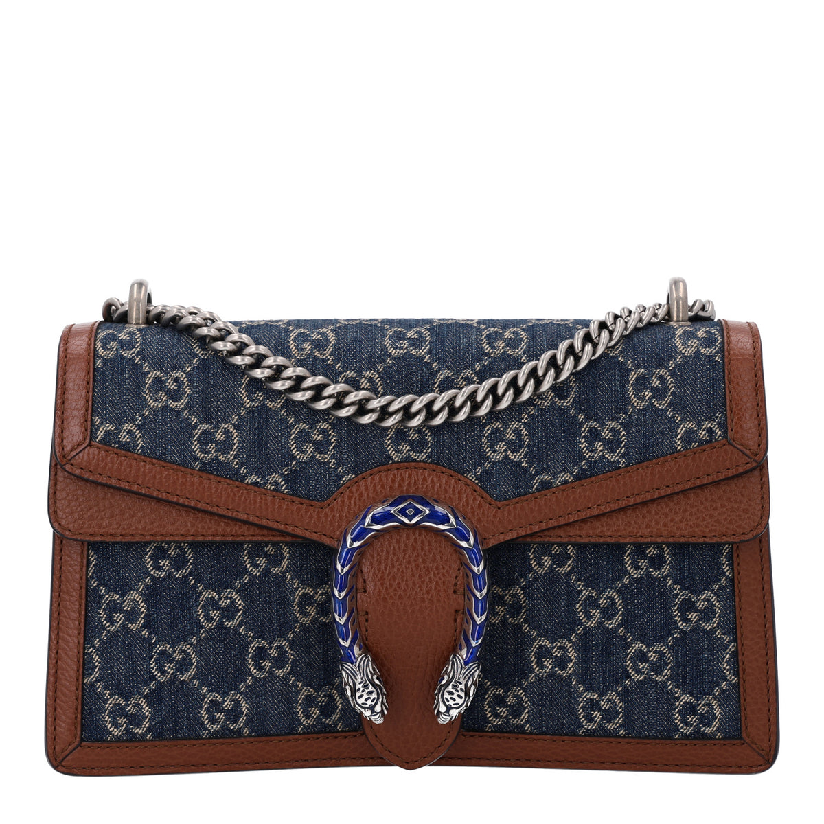 New Denim GG Monogram Dollar Calfskin Enamel Small Dionysus Shoulder Bag Blue Tea Cuir Epilog Electric Blue
