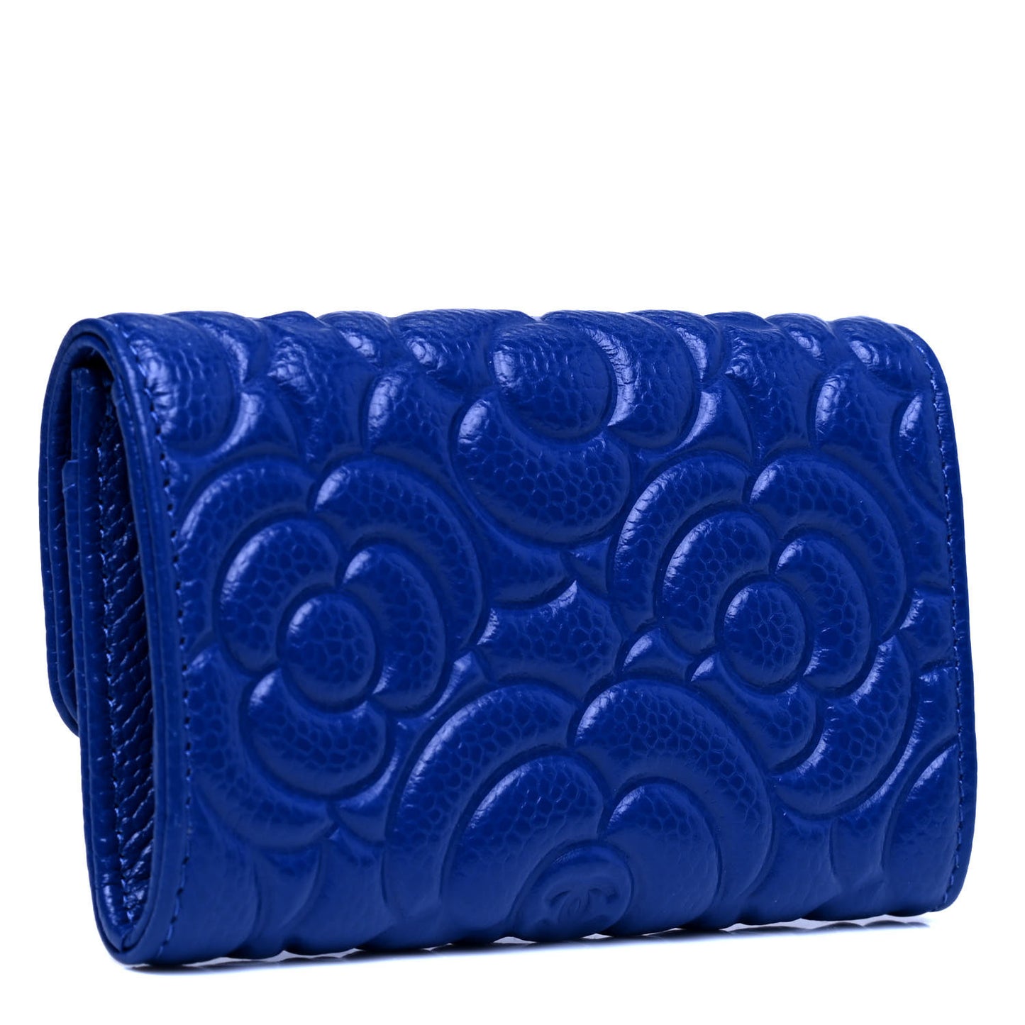 Caviar Camellia Embossed Card Holder Wallet Blue