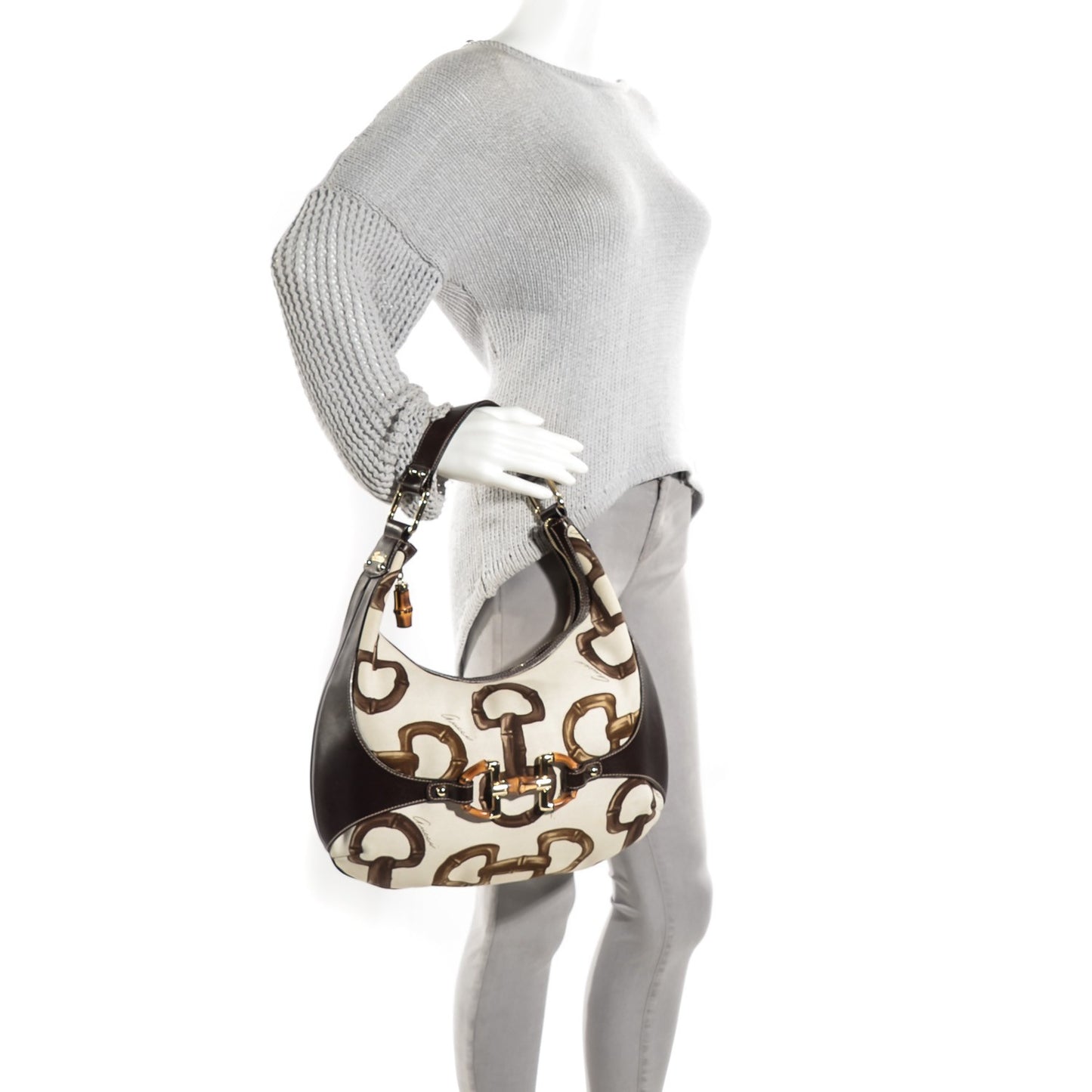 Canvas Bamboo Horsebit Print Amalfi Hobo Brown