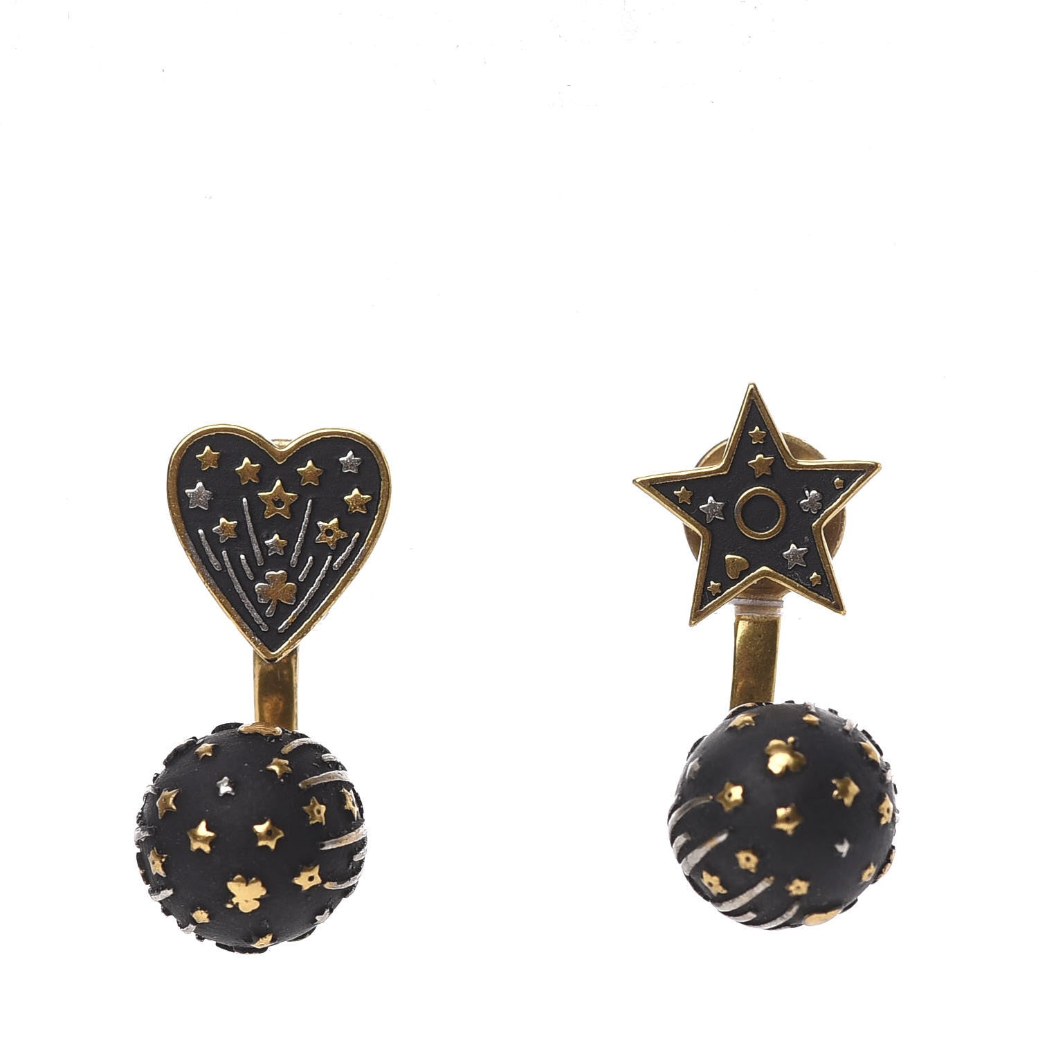 Christian Dior Metal Star Heart Earrings Black Gold 1 of 5