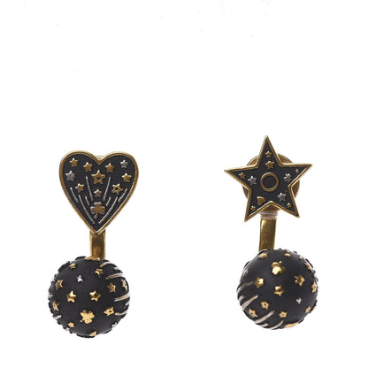 Christian Dior Metal Star Heart Earrings Black Gold 1 of 5